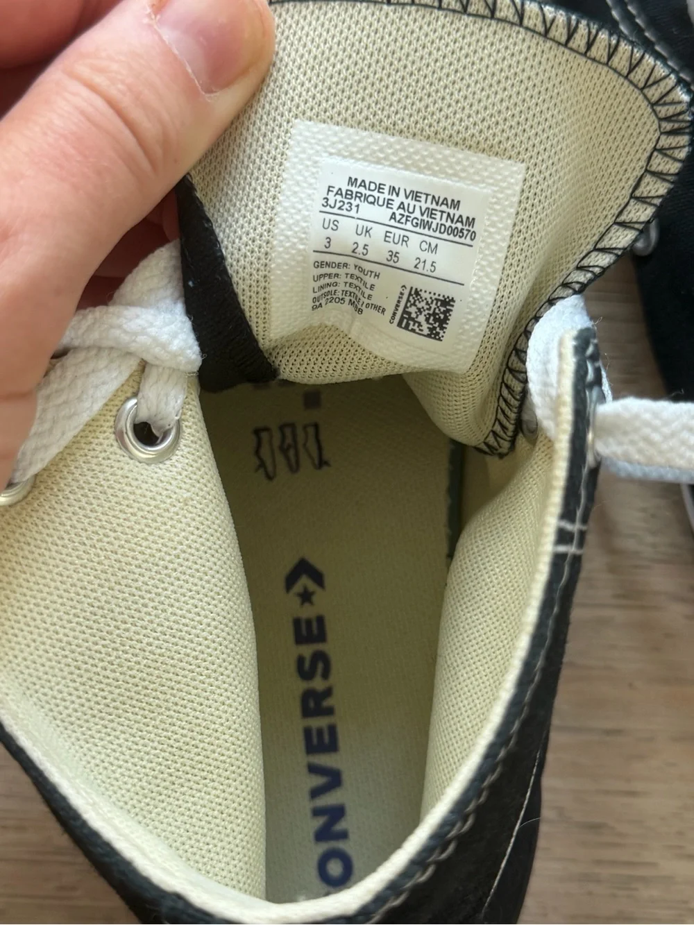 Converse Black High-Top Kids Sneakers with White Laces Youth Size 3
